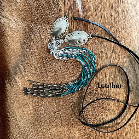 Boho Rope Necklace. Western Style Long Tassels Necklace Tie Leather Necklace. - Picture 4 of 11